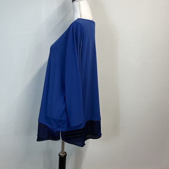 Susan Graver Blouse Tunic Top size Extra Large Royal Blue Slinky Modest Career - Picture 5 of 7
